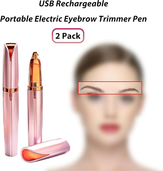 2 Pack USB Rechargeable Portable Electric Eyebrow Trimmer Pen for Women,Painless Precision Eyebrow Hair Remover, Safe Eyebrow Shaver Razor Tool for face Leg Lip Armpit Hand(Rose Gold)