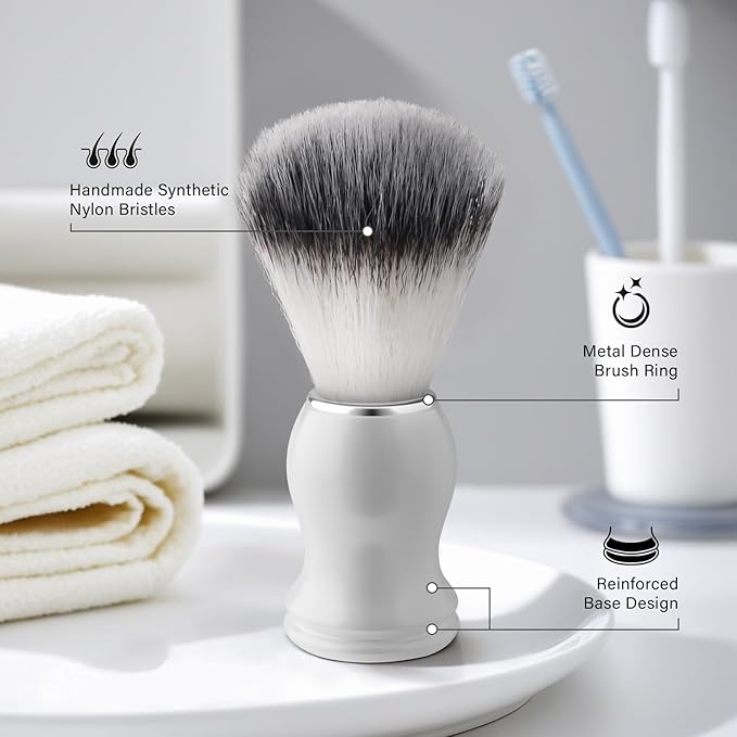 Shaving Brush Kit for Men, 3 in 1 Shaving Brush Set Includes Nylon Bristles Shaving Brush, 3 Layers Stainless Steel Shaving Bowl and Integrated molding Shaving Stand for Men’s Shave Gift