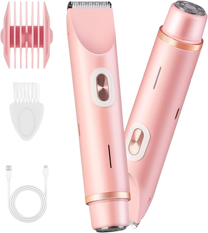 Women's Bikini Trimmer, Electric Shaver, Dual Head Electric Razor, Two-in-One Women's Body Shaver, and Ipx67 Waterproof Wet & Dry Use Body Hair Trimmer (Pink)
