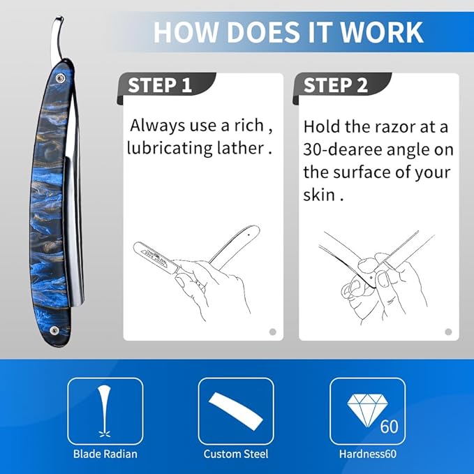 Straight Razor Kit Professional Shave Ready for Men Barber,Straight Edge Razor Carbon Steel Sharp Shaver with Shaving Strop Brush Shaving Cream for Men Home &Grooming Using