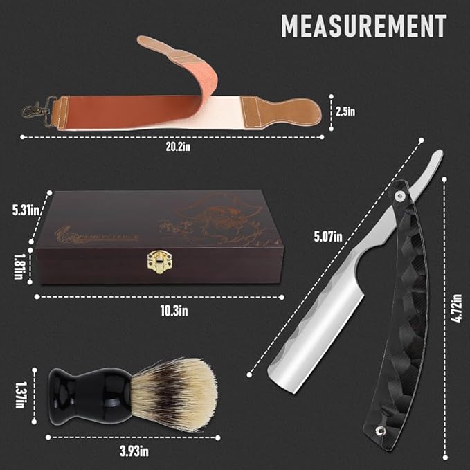 Professional Straight Blade Razor Kit with Strop - Straight Edge Barber Razor Stainless Steel Sharp Shaver Razor for Men Home & Salon Grooming Using (Black)
