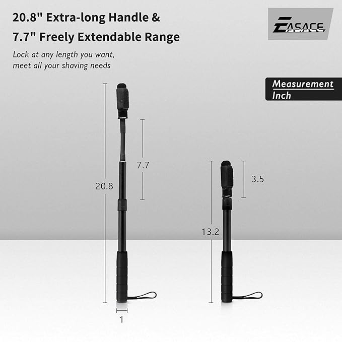 EASACE Razor Extension Shaver Handle with Adjustable Length for Leg, Body Shaver Handle Groomer, Hair Brush Handle for Wet or Dry Brushing, Multiple Functions Razor Shaver for Body(Black)