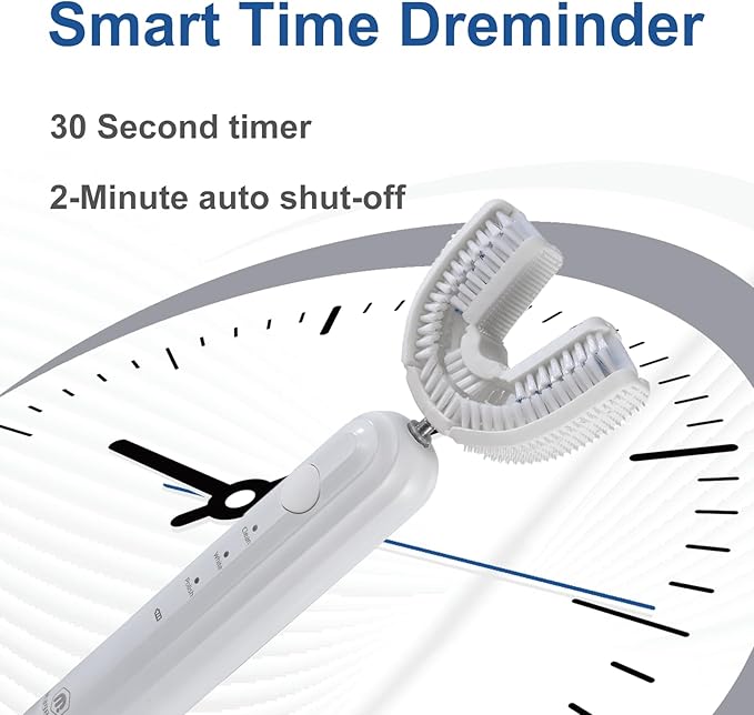 Ultrasonic U Shaped Toothbrush for Adults, Electric Toothbrush for 360-degree Cleaning with Wireless Charging, Waterproof IPX7, 3 Modes for Teeth Whitening(White)