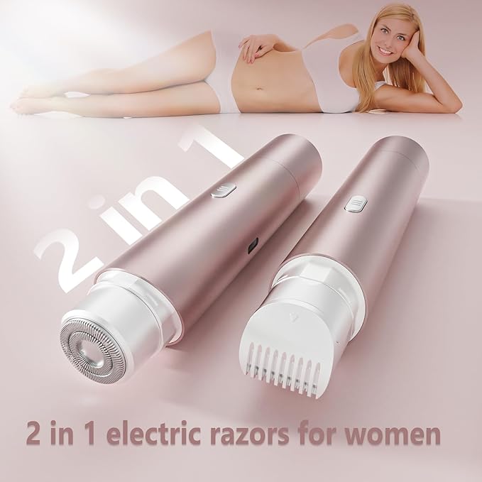 Bikini Trimmer for Women 2-in-1 Electric Shaver and Razors IPX8 Waterproof for Wet & Dry Use Painless Hair Trimmer Removal for Body, Underarms, Legs and Face Rechargeable for Sensitive Skin