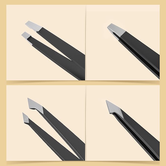 4-Pack Tweezers for Eyebrows Facial Hair, Ingrown Hair Removal, Tweezer Set with Case for Women and Men, Professional Stainless Steel Precision pinza de cejas Stocking Stuffers Christmas Gifts -Black