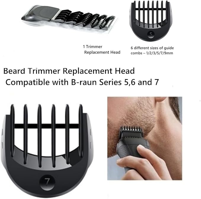 Beard Trimmer Replacement Head Compatible with Series 5，6 and 7 .1/2/3/5/7/9mm 6pcs Comb Trimming Attachment, for Electric Shavers 5018s5020s6075cc 7071cc7075cc7085cc7020s，5050cs6020s 6072cc