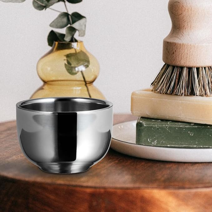 TEHAUX Stainless Steel Shaving Foaming Bowl for Men Rustproof Shaving Cream Container Grooming Shave Soap Bowl for Daily Use