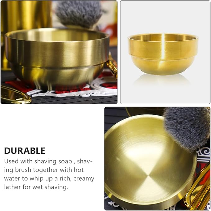 Homoyoyo Stainless Steel Shaving Soap Bowl with Lid Beard Shaving Cup Foaming Mug for Men Face Cleaning Grooming Tool in Gold