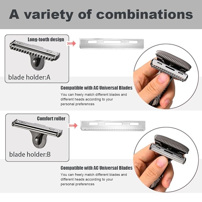 Magnetic Single Blade Razors for Men & Women,Reusable Safety Razor with 360° Rotating Track + 20 Single Edge Razor Blades + Waterproof Silicone Case - Black