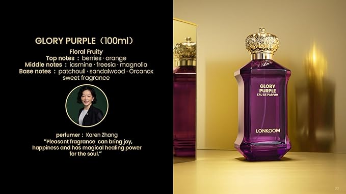 LONKOOM Glory Purple Perfume for Women Men, 3.4 Fl Oz/100ml Eau De Parfum Spray Unisex Long-Lasting Fragrance, Floral Fruity Notes of Berries, Orange, Jasmine, Freesia, Magnolia, Patchouli, Sandalwood