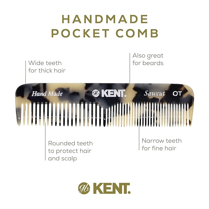 Kent Set Men's Hair Pocket Combs, 81T X-Small, OT All Fine Tooth, 82T Fine Tooth Folding Comb. Best Hair, Beard and Mustache Grooming Kit for Travel and Home Care, Handmade in England