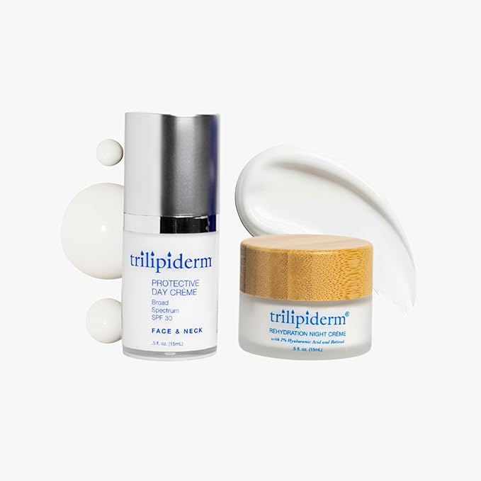Trilipiderm Rehydration Night Créme .5oz + Protective Day Créme Broad Spectrum SPF 30 .5oz Travel/Trial Size Transformative, Moisture-Rich Crème with Hyaluronic Acid and Retinol