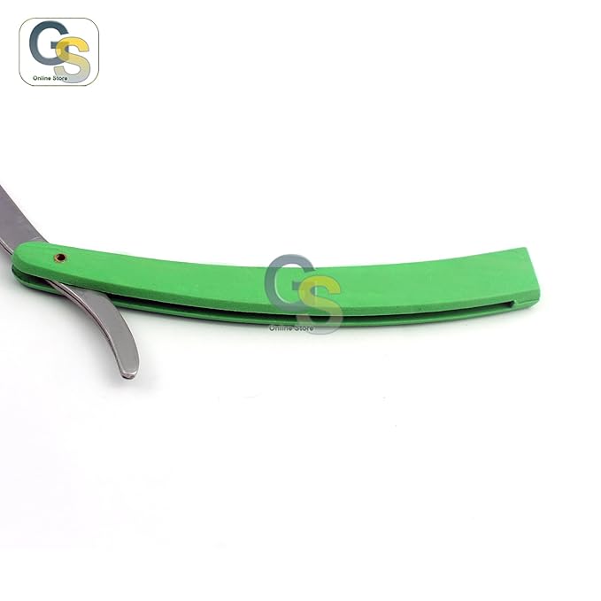 G.S GREEN STRAIGHT BARBER EDGE STEEL RAZOR FOLDING SHAVING KNIFE WITH 11 BLADES RAZORS