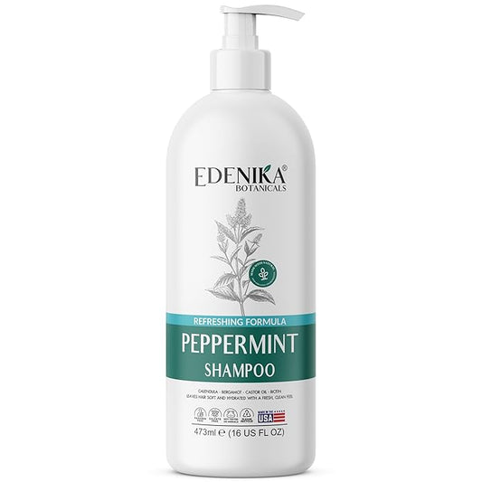 Peppermint Shampoo with Castor Oil & Biotin, Soothes Dry, Itchy Scalp, Strengthens Hair, Reduces Thinning & Hair Loss, Promotes Growth, Adds Volume, Sulfate-Free, 16 fl oz