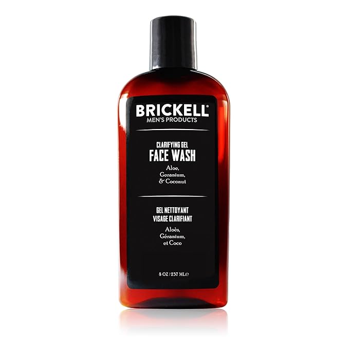 Brickell Men's Clarifying Gel Face Wash for Men, Natural and Organic Rich Foaming Daily Facial Cleanser Formulated With Geranium, Coconut and Aloe, 8 Ounce, Scented