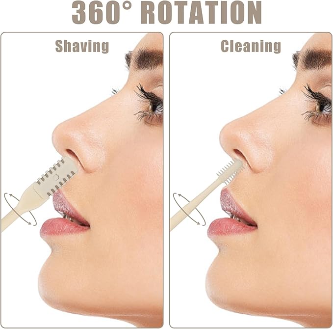 3pcs 2 in 1 Nose Hair Trimmer, 360° Rotating Nasal Hair Cutter Clipper Double Sided Nose Hair Cleaner Portable Manual Nostril Hair Removal Tool with Ear Picker for Men Women (Cream)