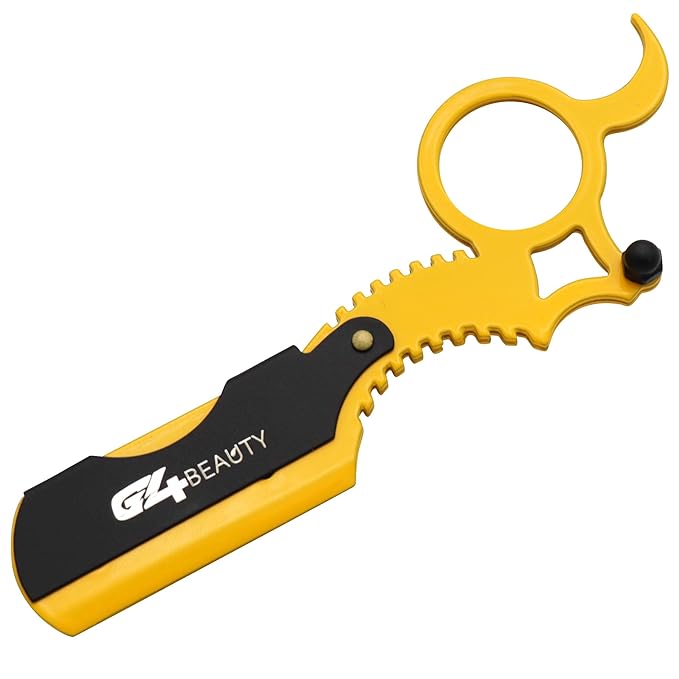 G4 Universal Replaceable Half Blade Straight Razor with 100 Blades, Professional Single Ring Barber Single Edge Shave Razor (Yellow)