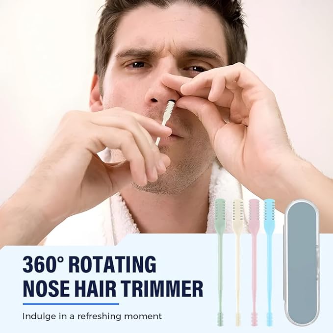 2-in-1 Nasal Hair Cutter, Nose Hair Trimmer for Men Women, 360° Rotating Portable Manual Nose Hair Remover Tool with Ear Picker, Double Sided Noses Hairs Knife Travel Essentials (Coffee, 6PC)