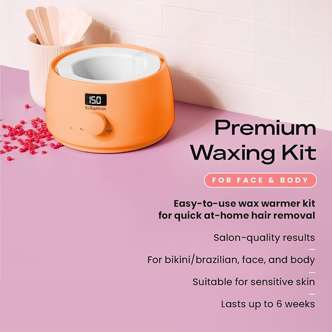 KoluaWax Premium Waxing Kit for Women - Beginner Friendly - Complete Wax Kit that includes 14oz of Wax Beads, Applicator, Pre and Post Care, Suitable for Sensitive Skin (Peach Fuzz)