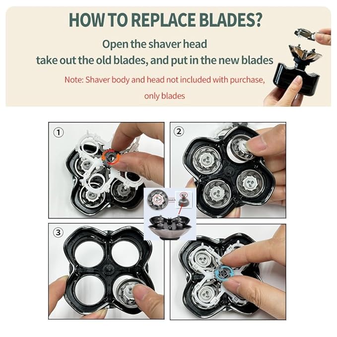Head shaver replacement heads Compatible With skull shaver replacement Heads, Compatible With pitbull gold pro head shaver And Sliver For Pitbull Platinum Pro And For Palm Electric Razors 8 Pack