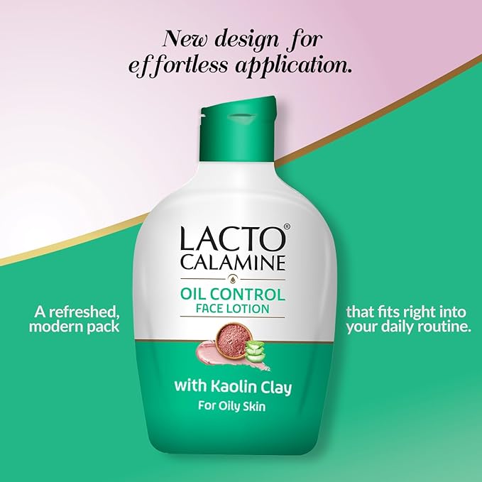 Lacto Calamine Face Moisturizing Lotion for Normal to Combination Skin | Excess Oil Absorbing & Pore Refining Moisturizer | Mattifying & Non Greasy | 4.06 Fl Oz/120ml