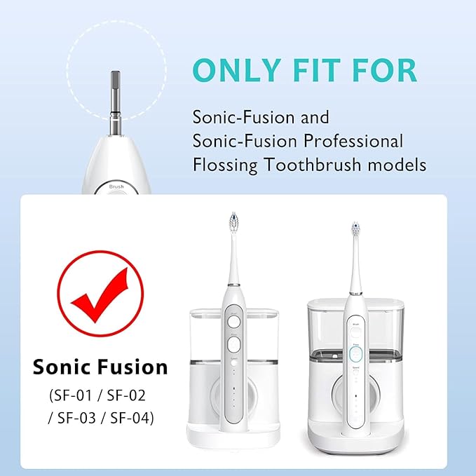 Replacement Brush Heads for Sonic Fusion 2.0 - Flossing Toothbrush Head for with Color-Coded Rings & Hygienic Caps - 5 Pack Black Soft Bristles - Compact Size