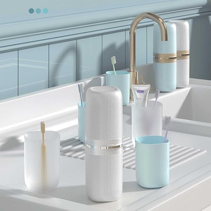 Toothbrush Travel Case Portable Travel Toothbrush Holder, Large Travel Toothbrush Cup for School, Camping, Business Trip, Bathroom, Cruise (Light Blue)