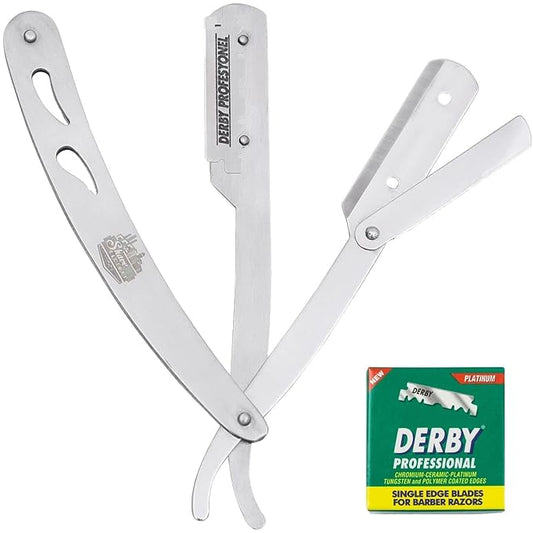 The Shave Factory Straight Edge Razor Kit - with Single Stainless Steel razors (Stell + Derby Professional)