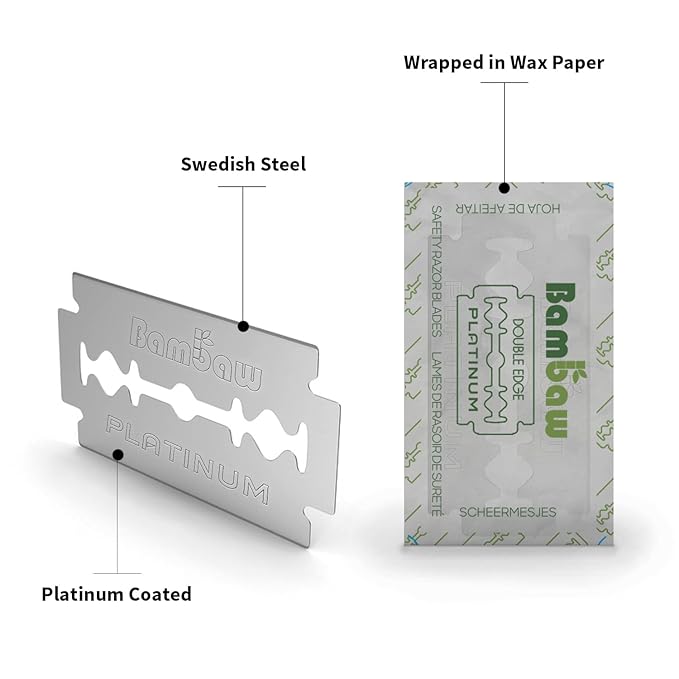 Bambaw – Double Edge Safety Razor Blades, Swedish Stainless Steel Razor Blades Refills – 60 Count