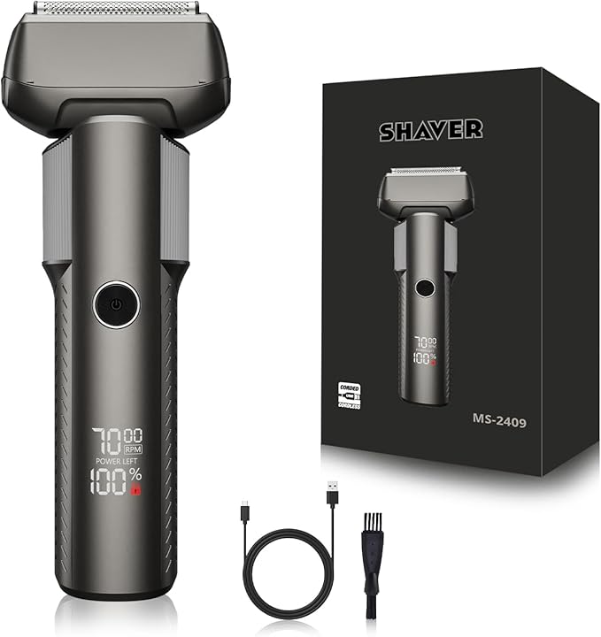 Foil Shavers for Men, Professional Travel Shavers, Electric Razors for Shaving Face, Waterproof Cordless Razor with Led Display, Rechargeable