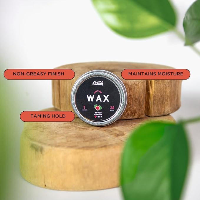 O'Douds Mustache Wax - Daily Natural Moustache & Beard Styling with a Firm Hold, Natural Shine - Plant-Based, Vegan Ingredients for Grooming, Shaping, & Conditioning, Blood Orange & Bay Scent, 1 oz.