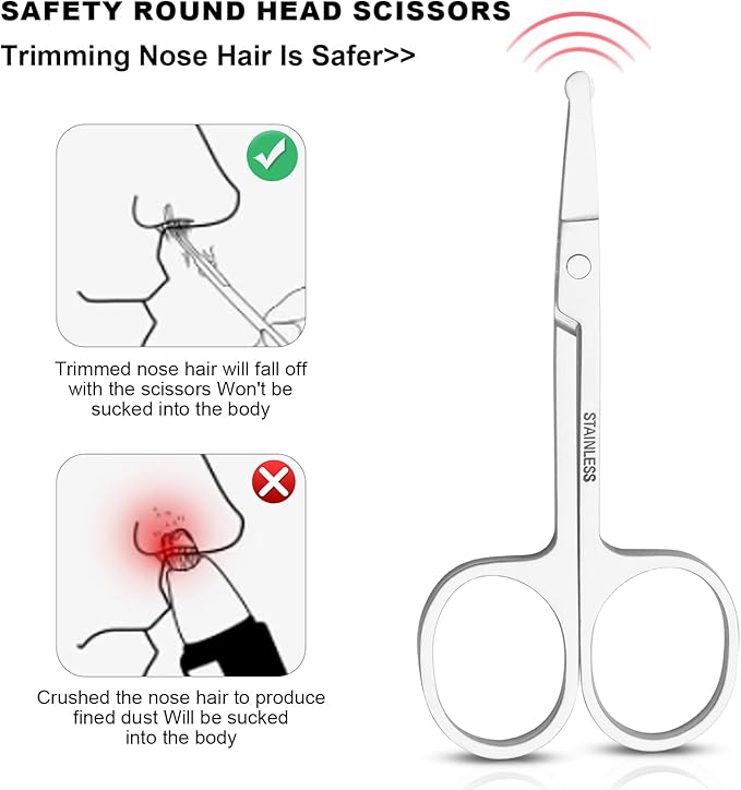 FEITA Mini Nose Hair Round Tip Scissors, Men's grooming Scissor All Purpose Facial safety Scissors Cute for Woman Eyebrow, Lash, Mustache, Pubic Hair