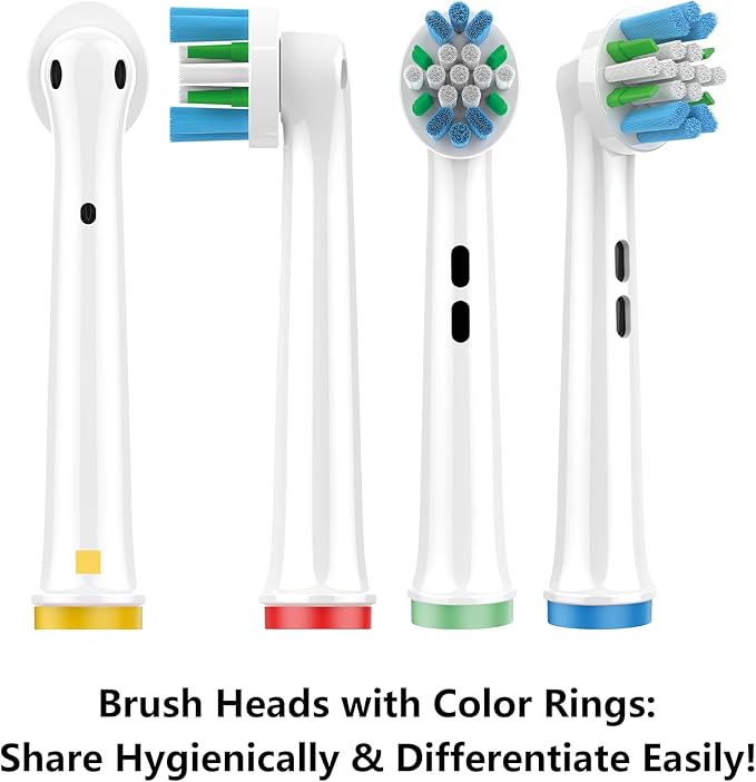 Replacement Toothbrush Heads Compatible with Oral-B Braun, 12 Pack with Color-Coded Rings for Family – Deep Clean for Wide Spaces, Fits 7000/Pro 1000/500/3000 Series – Medium Stiffness