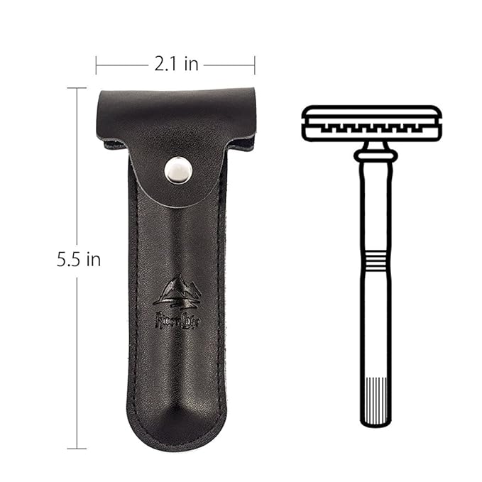 RIVERLAKE Genuine Leather Protective Travel Case for Safety Razor - Double Edge Safety Case Cover Shaving Pouch Holder - Black