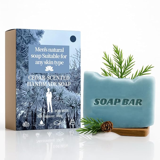 Natural Soap for Men, Soap Bar with Essential Oils, Cold Pressed Bar Soap for Men, Nourishing Mens Bar Soap (Cedar)