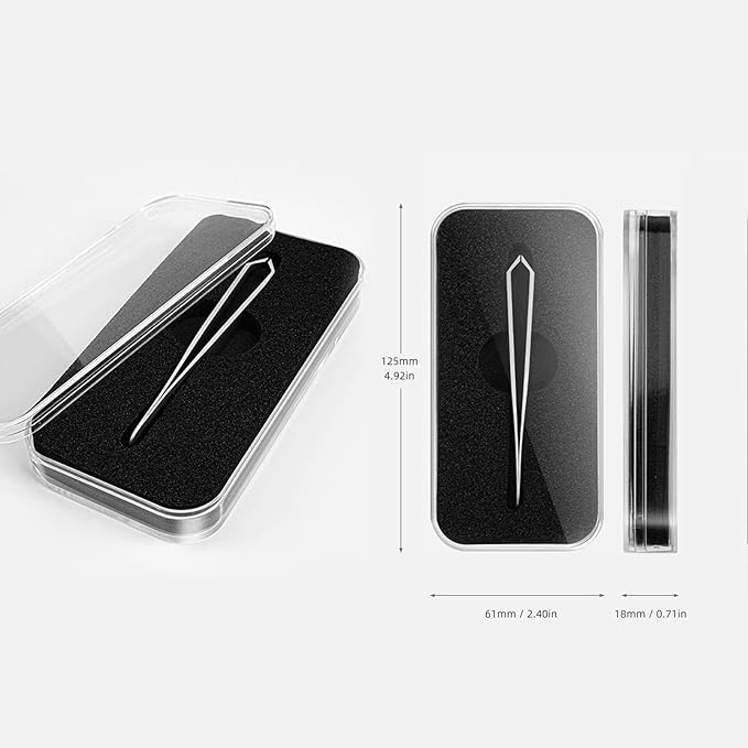 Beard Tweezers, White Hair Plucking Tweezers, Stainless Steel, Fine Hair Removal Tweezers, Eyebrows Shaping Tool, 5mm Tip, Clear Box 2Pack