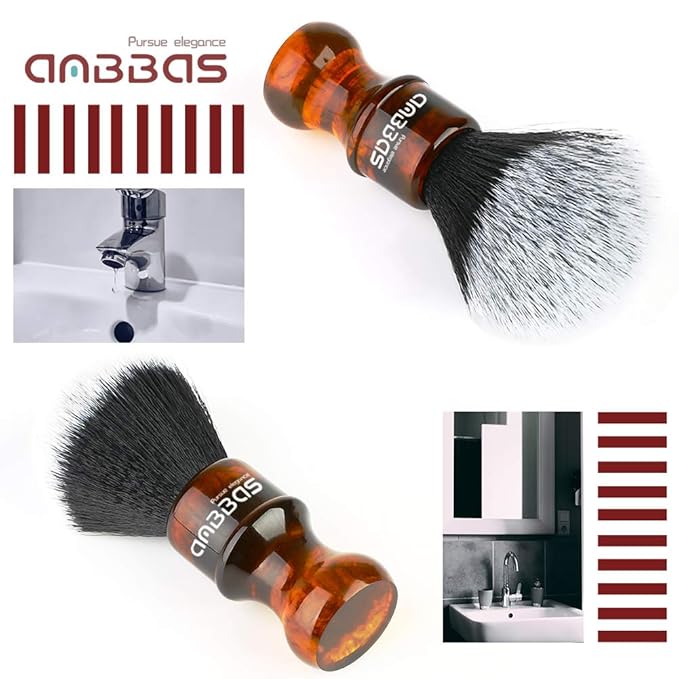 Anbbas Synthetic Badger Shaving Brush with Resin Handle,Nylon Bristles Hair Lathering Foam Brush for Men Travel Professional Wet Shaving(Amber,24 mm Knot)