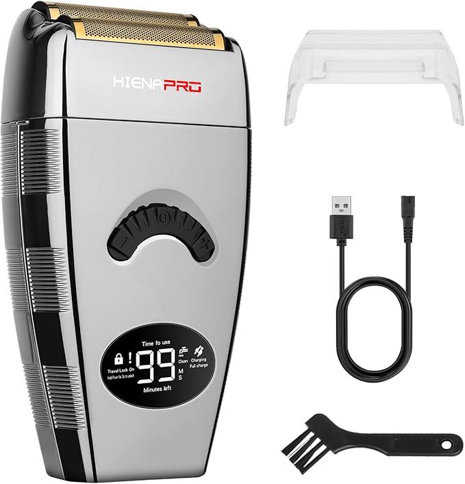 HIENA PRO Reciprocating Foil Shaver for Men, Professional Bald Precision Trimmer and Beard Trimmer, Electric Foil Shaver with USB Charging, Grooming Tools, Gifts for Men(Silver)