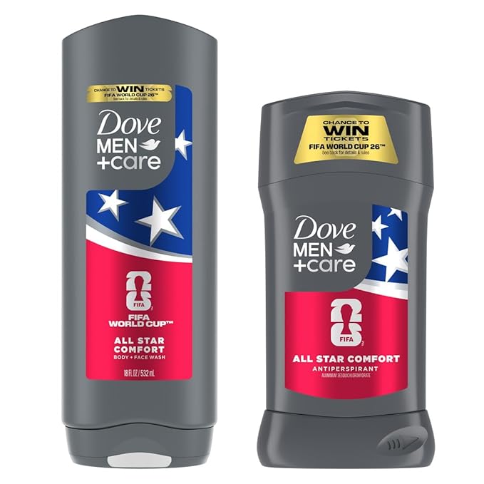 DOVE MEN + CARE - Limited Edition FIFA Regimen Body Wash & Deodorant Pack All Star Comfort 2 Count For Men Neutralizes Odor & Hydrates and Cleanses Skin 18 Fl Oz