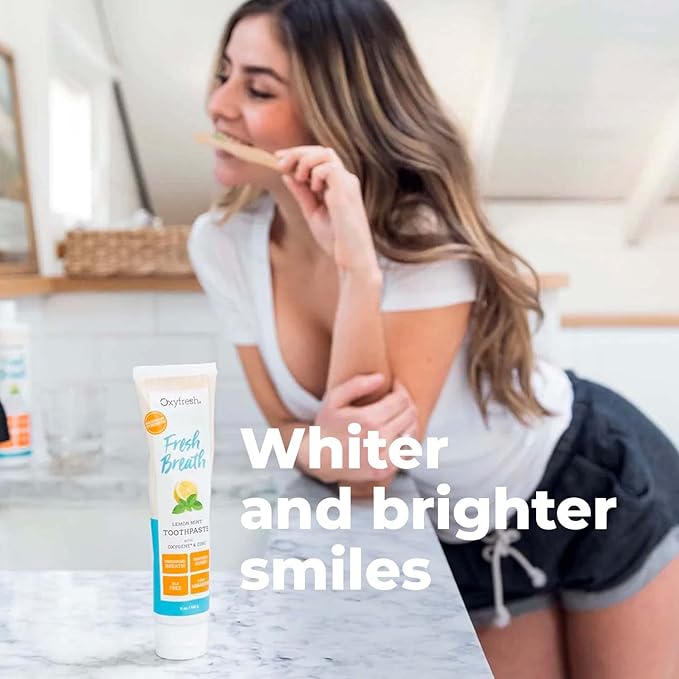 Oxyfresh Maximum Fresh Breath Lemon Mint Toothpaste - Clean Teeth & Fresh Breath - Natural Essential Oils & Natural Xylitol to Help Fight Tartar - SLS & Fluoride Free - 5 oz