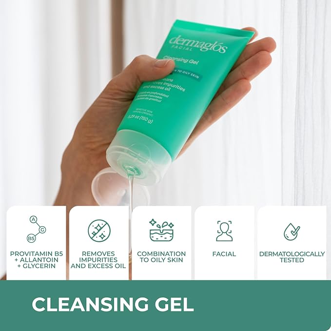 Dermaglos Facial Cleanser, For Combination to Oily Skin | Provitamin B5, Allantoin, Glycerin | Daily Face Wash, Deep Cleansing Gel, Impurity & Excess Oil Removal | Acne Cleanser | 5.29 Oz