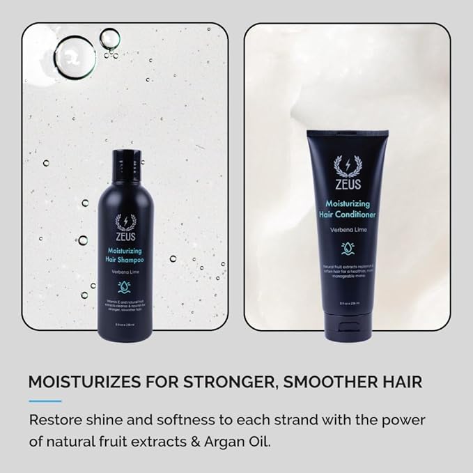 ZEUS Daily Hair Wash Set for Men, Moisturizing Shampoo & Conditioner Duo with Fruit Extracts & Argan Oil for Smooth, Healthy, Strong Hair (Made in USA) Combo Set
