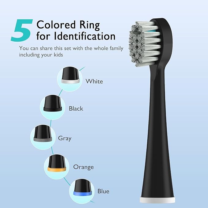 Replacement Brush Heads for Sonic Fusion 2.0 - Flossing Toothbrush Head for with Color-Coded Rings & Hygienic Caps - 5 Pack Black Soft Bristles - Compact Size
