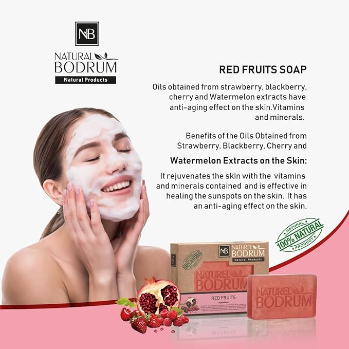 Red Fruits Organic Soap Bar for Women and Men, Pack of 2 Glycerin Soap Bars - Antioxidant Red Fruits Extract Bar Soap for Refreshed Skin - Natural & Vegan Spa Gift, for All Skin Types