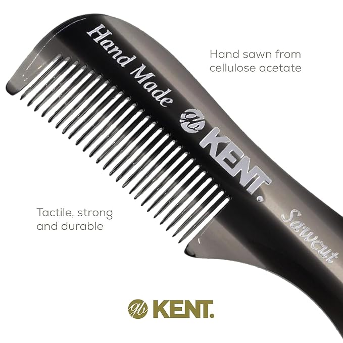 KENT A 81T Graphite X-Small Men's Beard Mustache Pocket Comb, Fine Toothed for Facial Hair Grooming and Styling. Hand-Made of Quality Cellulose Acetate, Saw-cut Hand Polished. Made in England