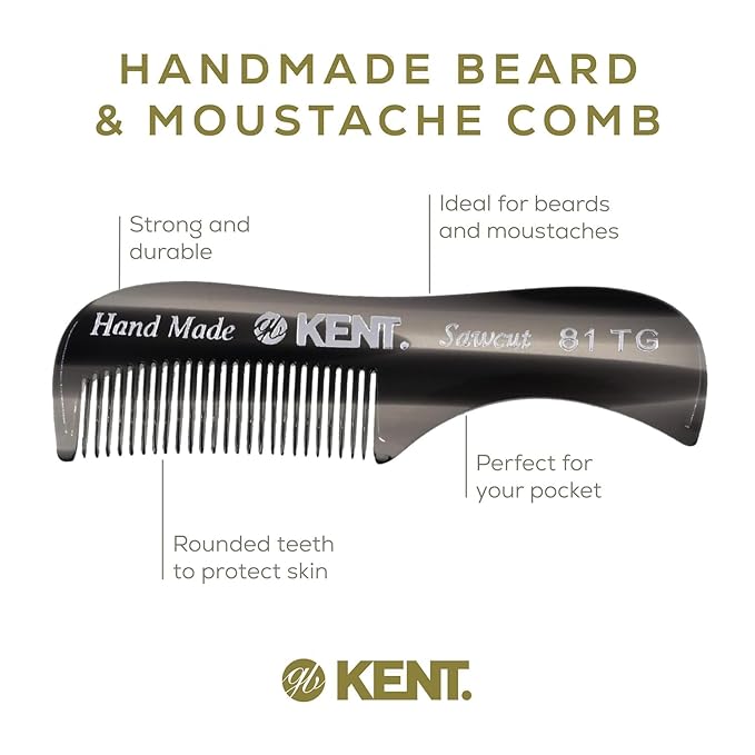 Kent A 81T X-Small Men's Beard and Mustache Pocket Comb, Fine Toothed Pocket Size for Facial Hair Grooming and Styling.Saw-cut Hand Polished. Made in England (Pack of 2)(Tortoiseshell/Graphite)