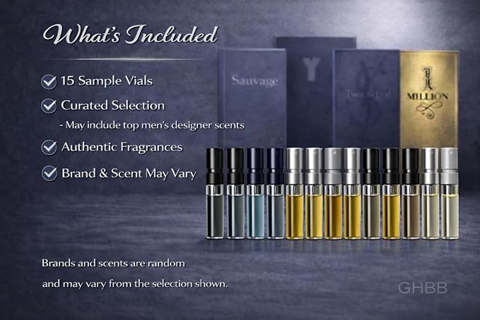 Men's Cologne Top Designer Sampler Vial Set x 15 Best Rated Cologne Sample Most Popular
