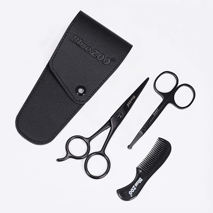 Black Head Remover Beard Mustache Scissors And Comb Set Kit For Men Care (3 Pieces Kit) Nail Cleaning Kit for Men
