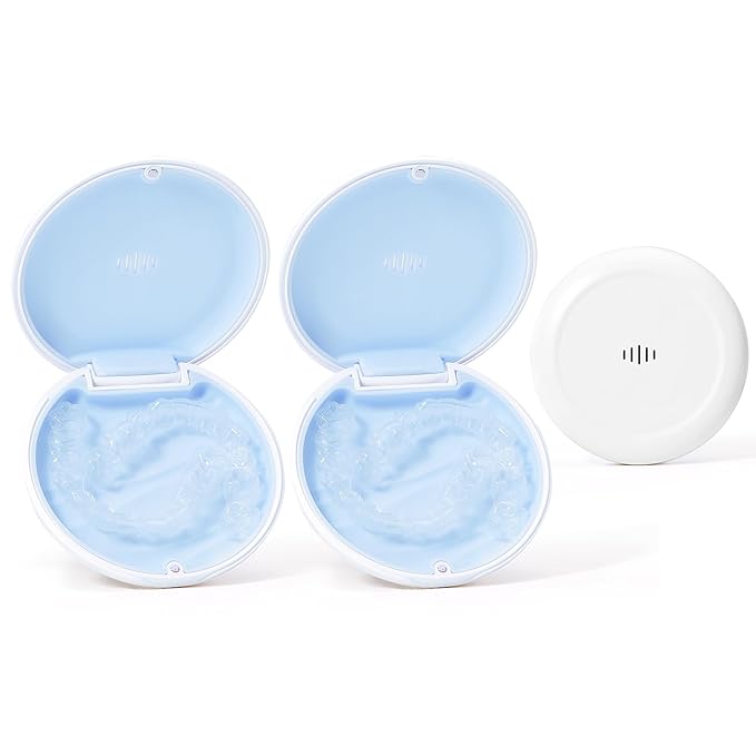 2 Pack Retainer Case Ultra-slim Aligner Case with Vent Holes Removable Inner Tray Silicone for Easy Cleaning(2Pack White Blue)
