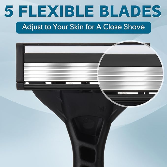 36 Pcs Men's Disposable Razors Bulk 5-blade Blade Razors for Men Set Sensitive Skin Razor Disposable Head Razor for a Smooth and Comfortable Shave